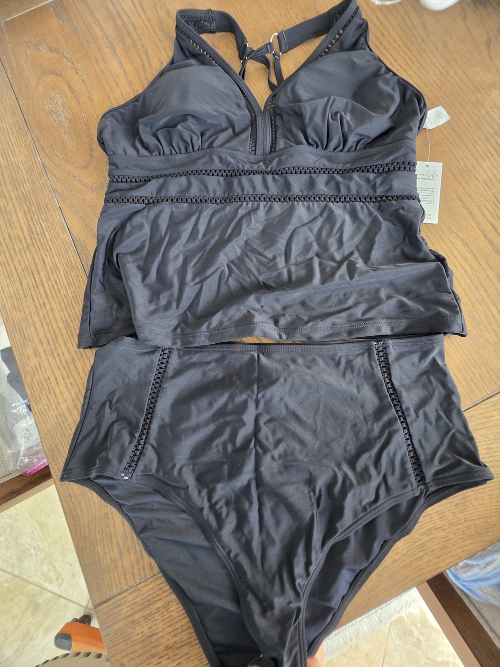 Cupshe Black Tankini Set with Braided Trim